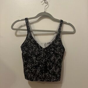 Lululemon Align Tank Cropped Black with Grey Floral Feathers Size 4